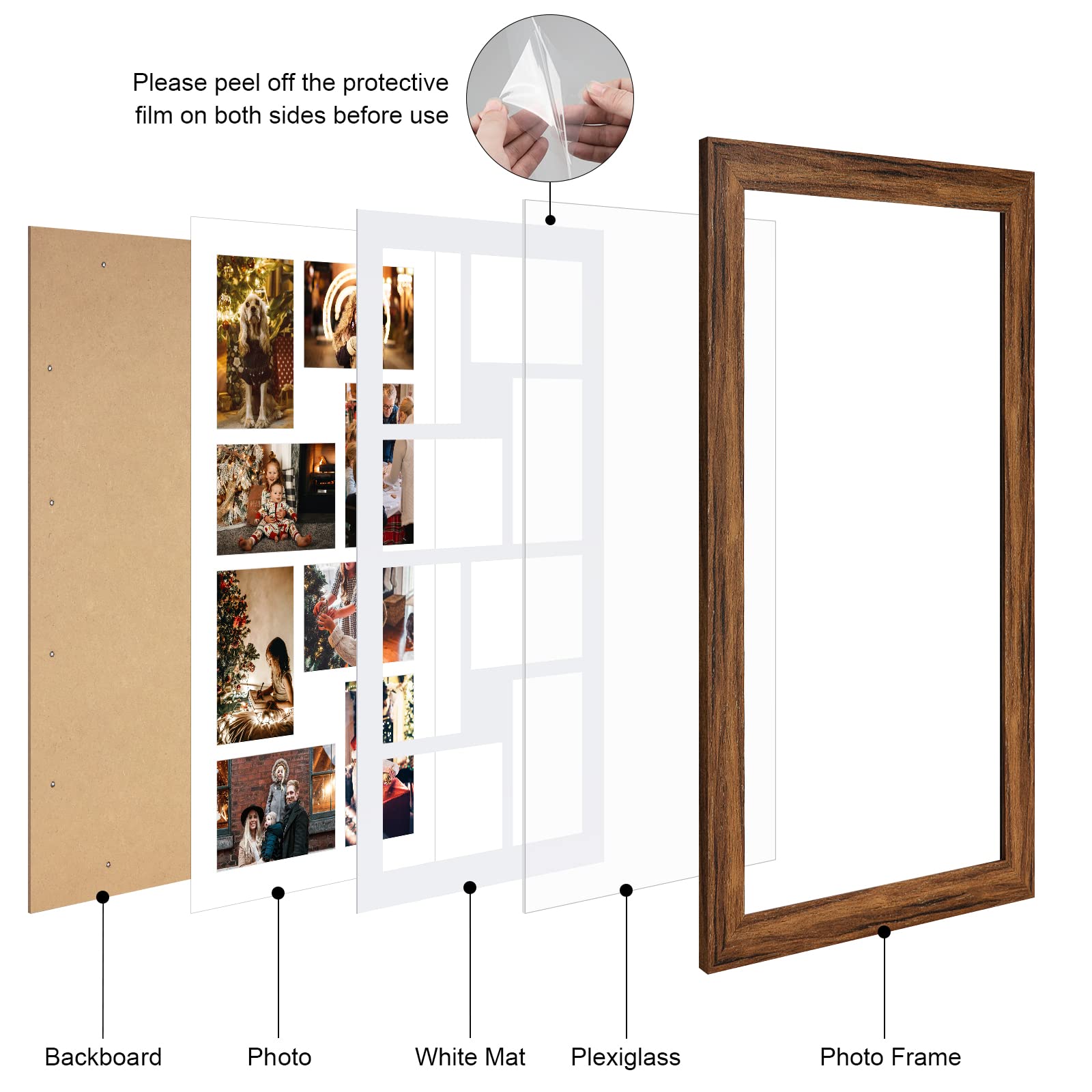 Gaevuian 11.8x21.8 Picture Frame Display 8 opening 4X6 Picture Frame Collage,Multi Photo Frame with Mat,Plexiglass,Wall or Table